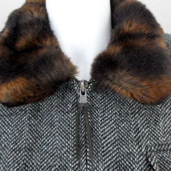 Vintage Ralph Lauren LRL Black Tweed Silk Wool Faux Fur Collar Zip Jacket sz 8 - Picture 2 of 10
